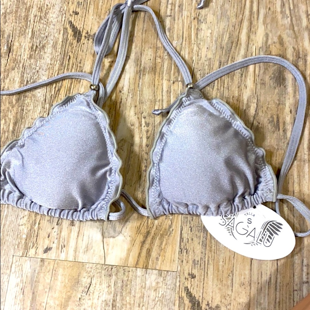 Metallic Silver String Bikini Top